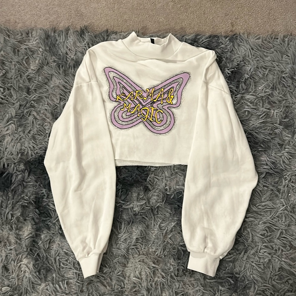 H&M, White and Purple, Says “Karma & Magic”